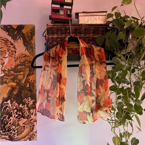 Vintage 70s Sheer Floral Scarf - Picture 4 of 4